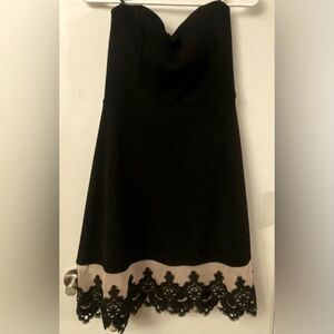 Strapless Black Dress with Nude (Tan)  Lace Detail - size L